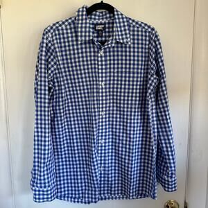 Lands End Boys Blue Checkered Gingham Long Sleeve Button Up Shirt Size 18H-20H